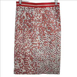 RIANI Coral red abstract print elastic waist all lined pencil skirt